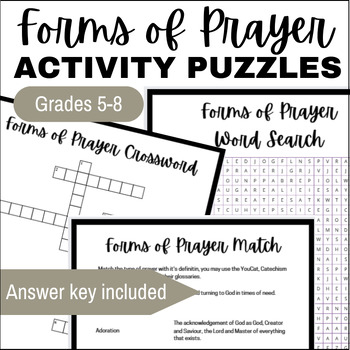 5 Forms of Prayer Match, Word Search and Crossword Puzzles Catechism ...