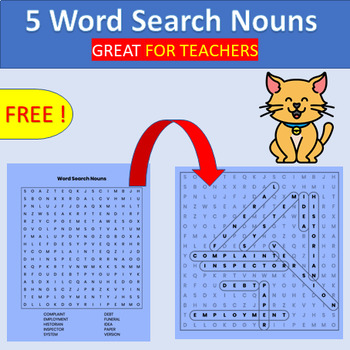 Preview of 5 Fun Word Search Nouns Great For Teachers | Word Search Activity Worksheets