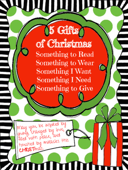 Preview of Christmas Writing - 5 gifts of Christmas Explanation and List (2 Pages)
