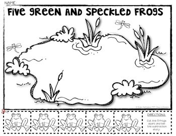 5 Green Speckled Frogs Subtraction Math Story Decomposing 5 | TpT