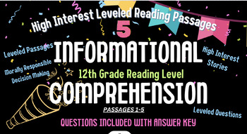 Preview of 5 High Interest 12th Grade Information Passages w/Leveled Questions