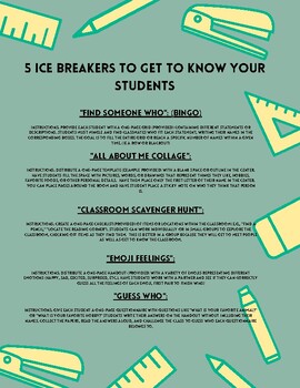 5 Icebreakers to get to know your students with provided resources!