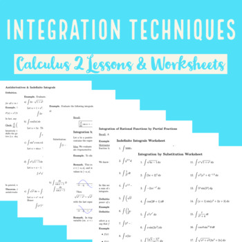 Preview of 5 Integration Techniques Lessons + Worksheets : Handouts Printables Calculus 2