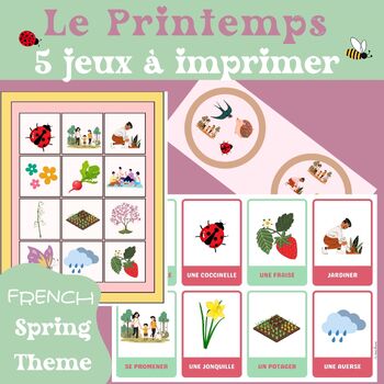 Preview of 5 JEUX à imprimer : Flashcards, memory, bingo, dobble, domino PRINTEMPS/SPRING