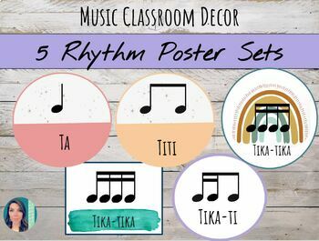 Preview of 5 Kodaly Rhythm Poster Sets | Rainbow, Colorful, Square, Circular, & Star 