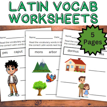 Preview of 5 Latin Language Vocabulary Worksheets for Beginners | Label the Pictures!
