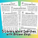 5 Library Themed Word Searches - OPAC, Checkout, Genres, D