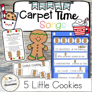 Preview of 5 Little Cookies Gingerbread Carpet Time Song | Carpet Game Preschool Christmas