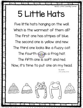 Preview of 5 Little Hats poem