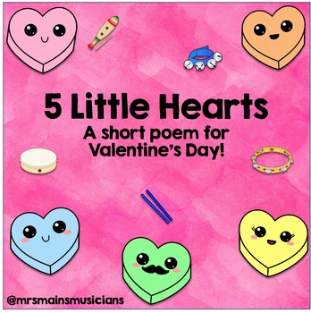 Preview of 5 Little Hearts (A Valentine's Day Poem for Elementary Music) Google Slides