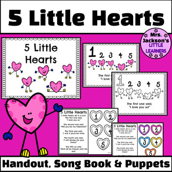 Preview of 5 Little Hearts Song Companion Book, Puppets and Handouts | Valentine's Day