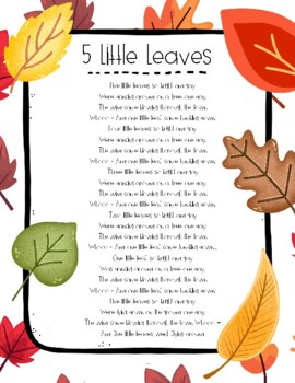 5 Little Leaves Song Printable with Song Props by Miss Merry Berry