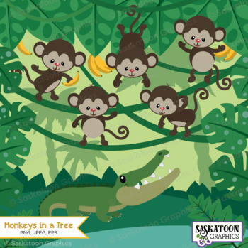 Preview of 5 Little Monkeys Swinging Tree - Story Book Nursery Rhymes - Saskatoon Graphics