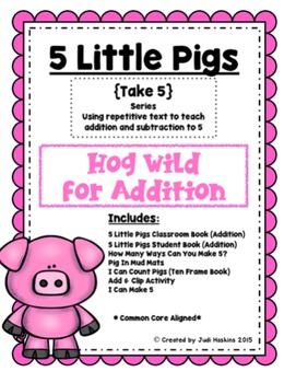Preview of Addition - 5 Little Pigs (Addition Rhyming Tab Book)
