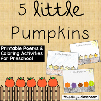 Preview of 5 Little Pumpkins- Poem, Coloring, Counting Pumpkins 1-5