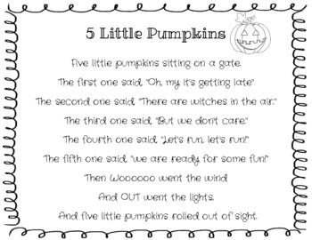 5 Little Pumpkins Poem & Printable Props by Mrs Preschool | TpT