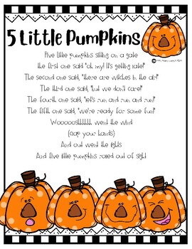 5 Little Pumpkins Poem, Props and Learning Activity for Preschool and ...