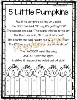 Preview of 5 Little Pumpkins - Fall Halloween poem for Kids