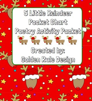 Preview of 5 Little Reindeer Christmas Pocket Chart Poetry Packet