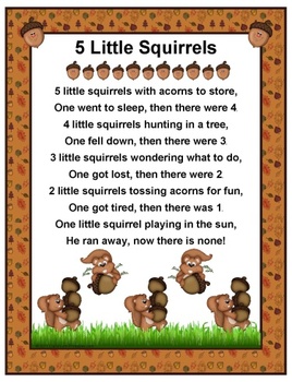 5 Little Squirrels Circle Time Poem by Classroom Printables | TPT