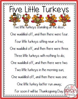 5 Little Turkeys Thanksgiving Activities Kindergarten by The Brisky Girls