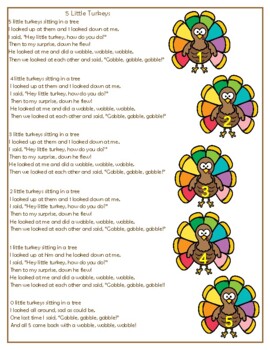 5 Little Turkeys Poem and Puppets by Little Journeys Early Childhood ...