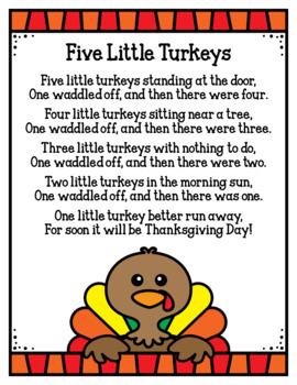 5 Little Turkeys (Thanksgiving) Paper Hat/Crown Printables with Poem ...
