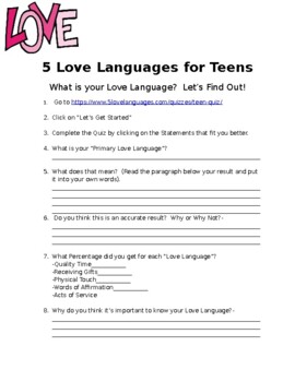 Preview of 5 Love Languages for Teens Assessment 