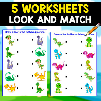 Preview of 5 MATCHING WORKSHEETS | Dinosaur Theme