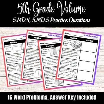 Preview of 5.MD.4 5.MD.5 Volume Single and Multi-Step Word Problems - 5th Grade