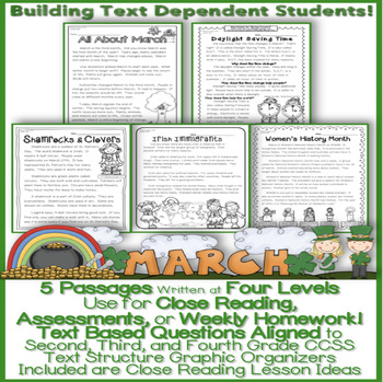 Preview of 5 March Themes Shamrocks & More  Close Reading Passages