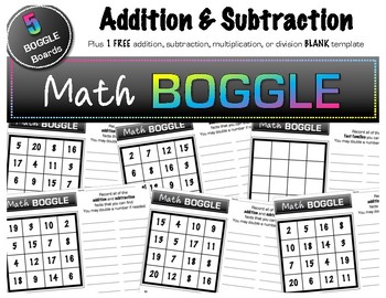 Preview of 5 Math BOGGLE Boards (plus 1 FREE blank Board!) - Addition & Subtraction