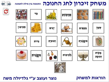 Preview of 5 Memory Game for chanukkah word to photo Hebrew