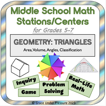 Preview of 5 Middle School Math Stations : Triangles Geometry Test Prep (Grades 5-7)