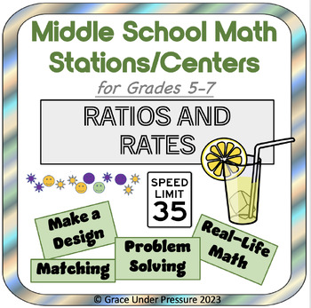 Preview of 5 Middle School Math Stations: Ratios & Rates Math Test Prep Grades 5-7