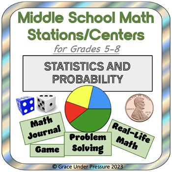 Preview of 5 Middle School Math Stations: Statistics & Probability Math Test Prep (Gr 5-8)