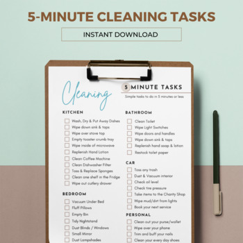 Preview of 5 Minute Cleaning Tasks for Young Adults