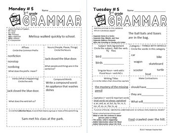 5 Minute Grammar Daily Grammar Worksheets 3rd Grade Practice And