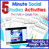5 Minute Social Studies Activities - Printable & Google Slides