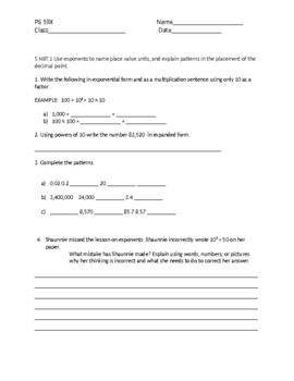 Preview of 5.NBT.1 5th Grade Math Unit 1: Place value Worksheet