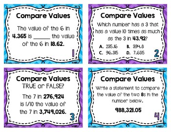 5 Nbt 1 Task Cards Set 2 Compare Place Value By Kathleen And Mande