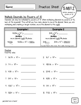 5 nbt 2 practice sheets exponents powers of 10 by kathleen and mande