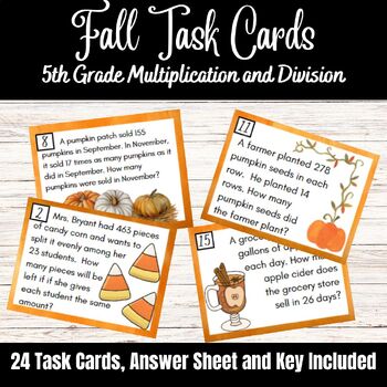 Preview of 5.NBT.5, 5.NBT.6 Multiplication / Division Task Cards - Fall - Halloween - 5th