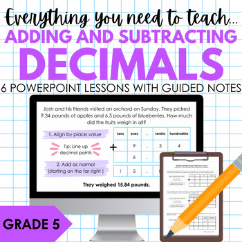 Preview of 5.NBT.7 | Add and Subtract Decimals | 5th Grade Math Lessons, Notes and Practice