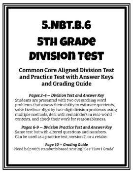 Preview of 5.NBT.B.6 5th Grade Division Test