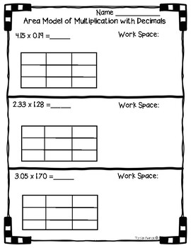 5 nbt b 7 area model with multiplication of decimals worksheet practice