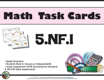 Preview of 5.NF.1 - 5th Grade Math Task Cards Fractions 5.NF.1 Standards Aligned