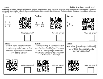 Preview of 5.NF.1 Adding and Subtracting Fraction QR Scan