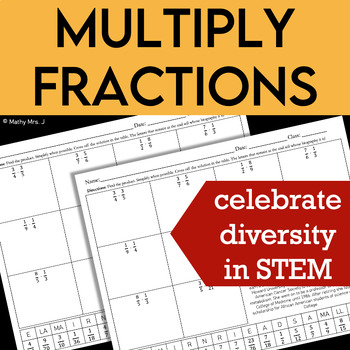 Preview of 5.NF.4 Multiply Fractions by Fractions - Black History Biography Game Worksheet