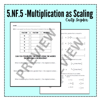 Preview of 5.NF.5 - Multiplication as Scaling